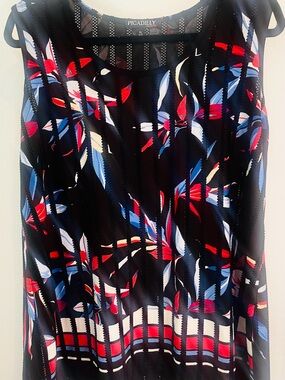 Picadilly Fashion Black Tank Top with Red, Blue & White Floral Print